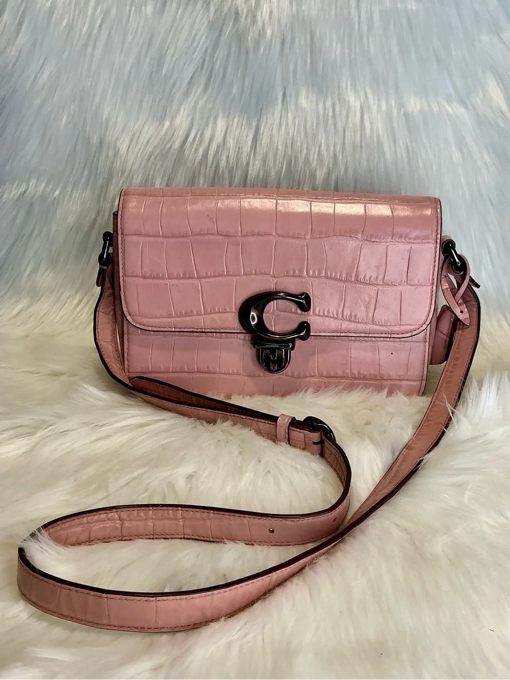 Coach Pink Croc-Embossed Crossbody Bag with Signature C Clasp